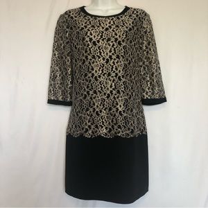 Ted Baker Black And Gold Lace Sheath Dress